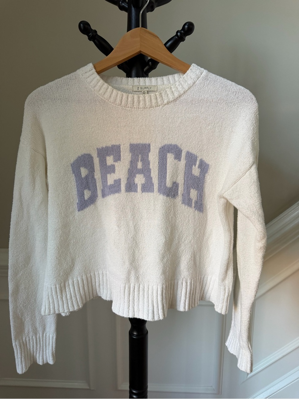 Z Supply Crewneck Sweater with Lavender 'BEACH' Graphic